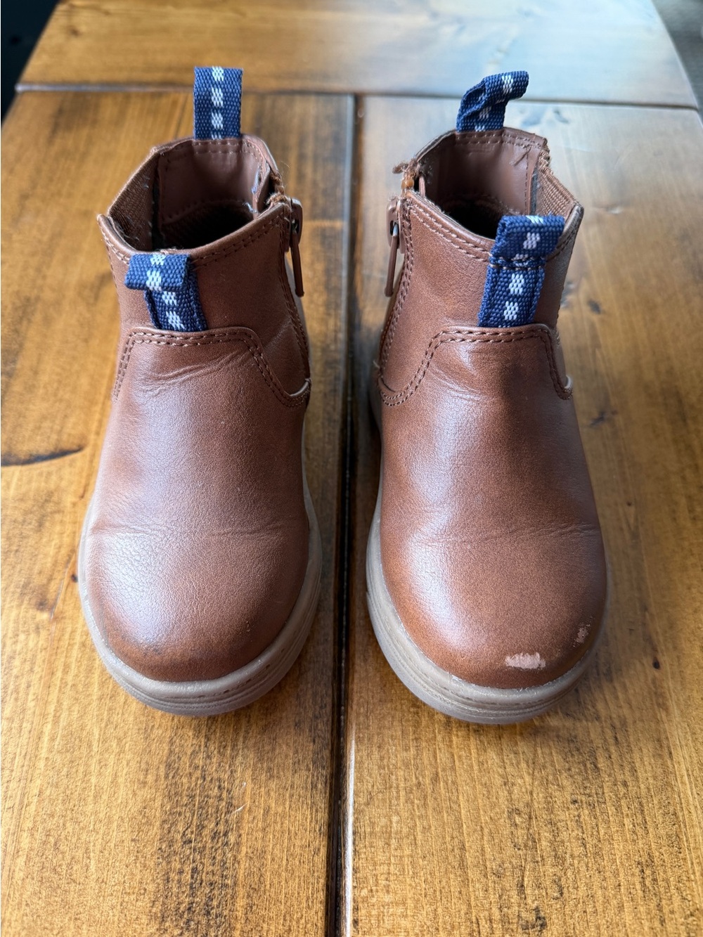 Cat & Jack Kids Brown Chelsea Boots with Navy Pull Tabs
